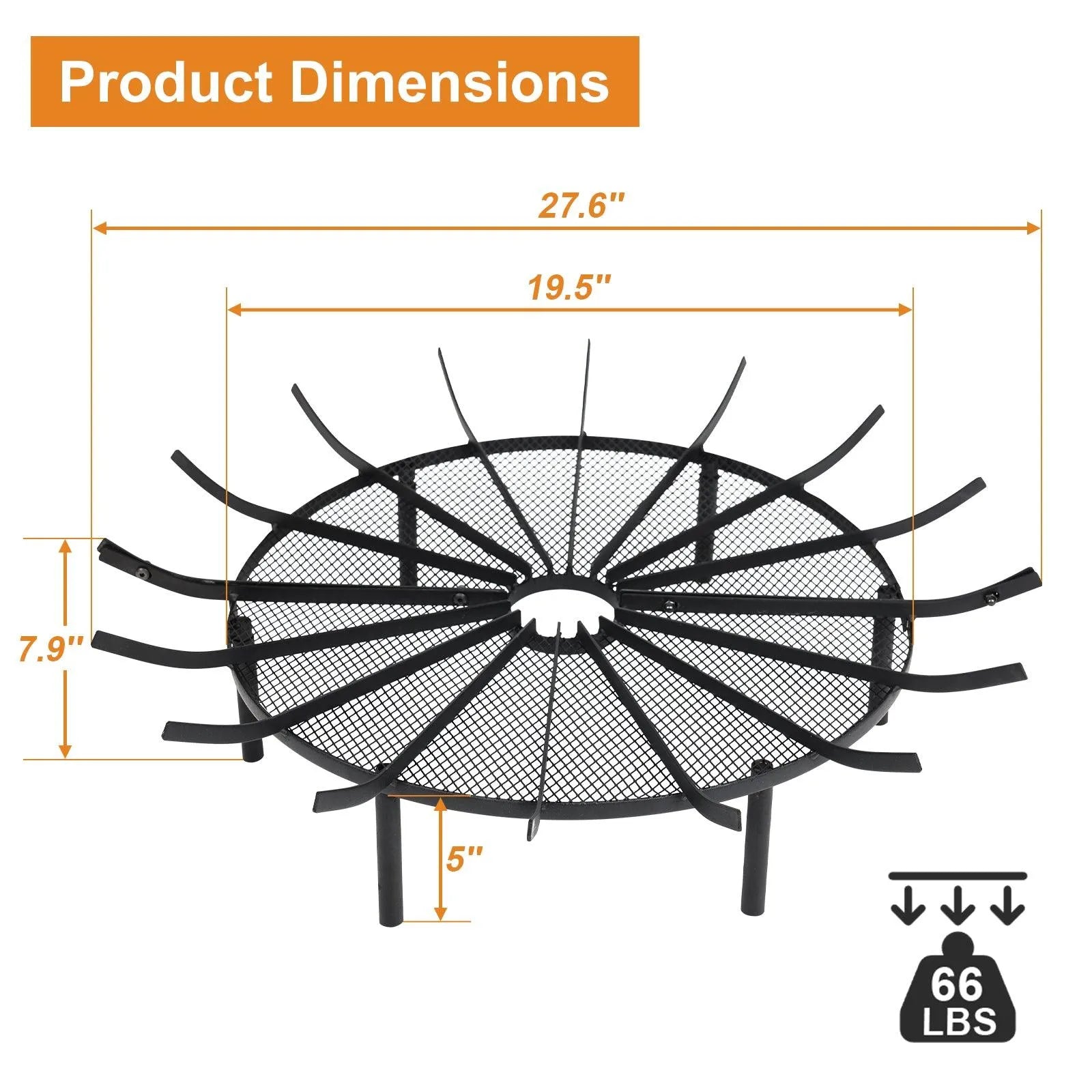 28''/32''/36''Round Spider Wagon Wheel Firewood Grates, Heavy Duty Fire Pit Grate Tool Aoodor 28"
